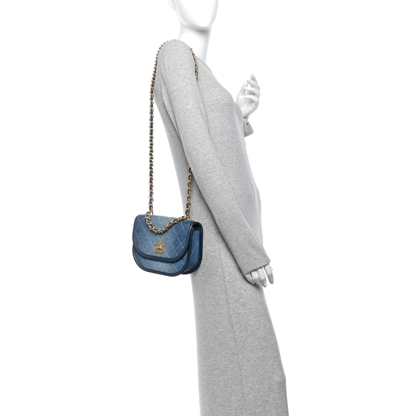 Washed Denim Quilted Small Messenger Flap Blue