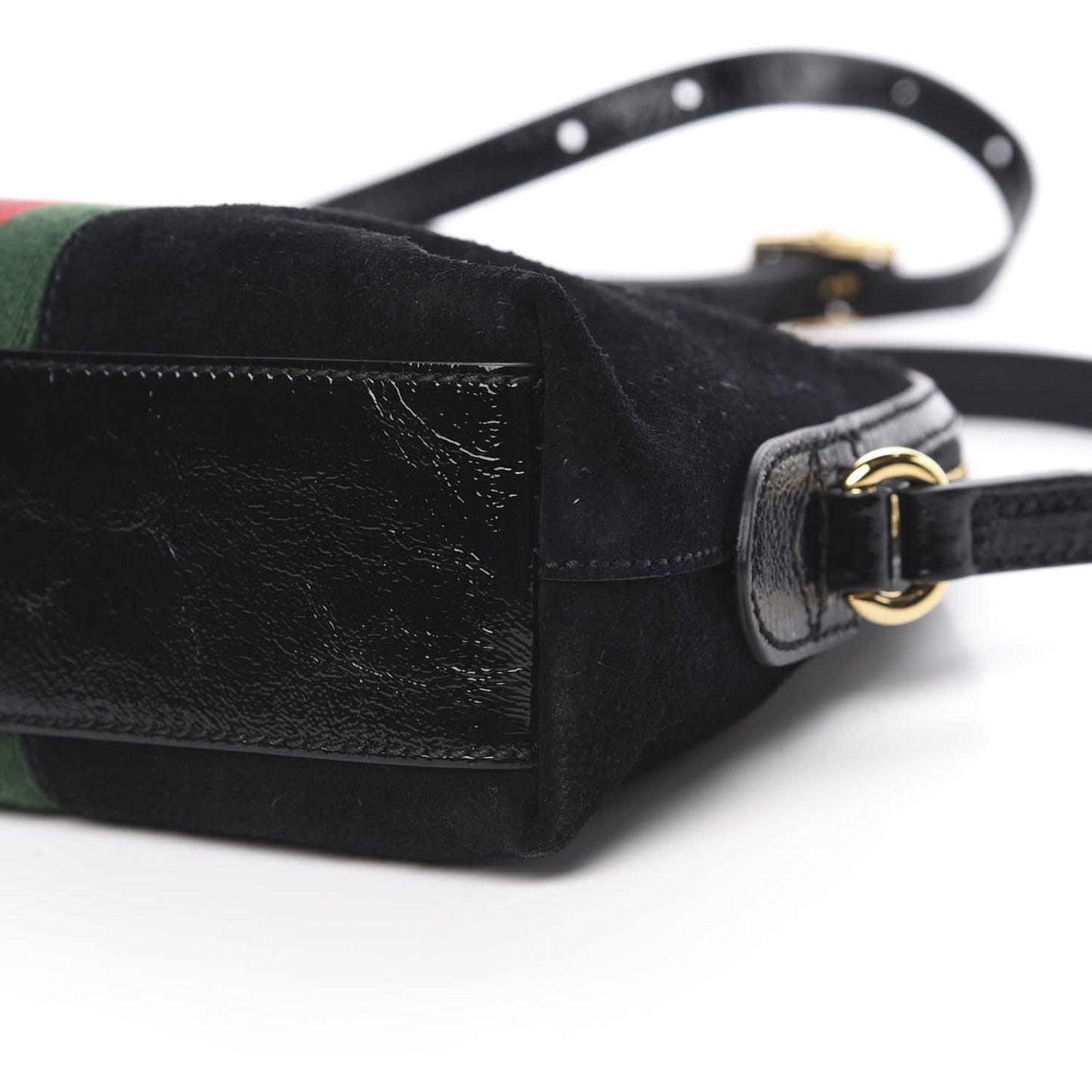 Suede Patent Web GG Small Ophidia Dome Shoulder Bag Black
