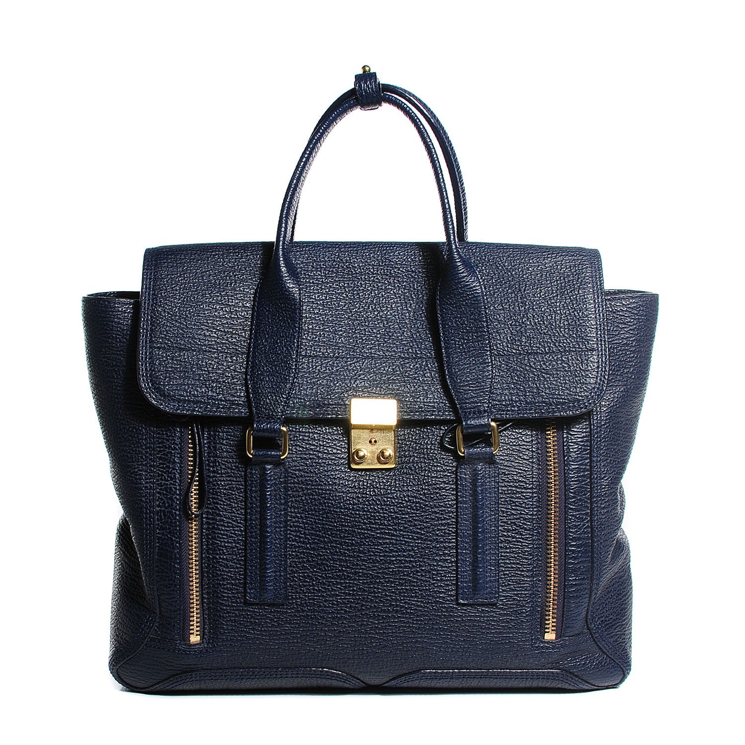 3.1 Phillip Lim 3.1 Textured Calfskin Large Pashli Satchel Ink 1 of 12