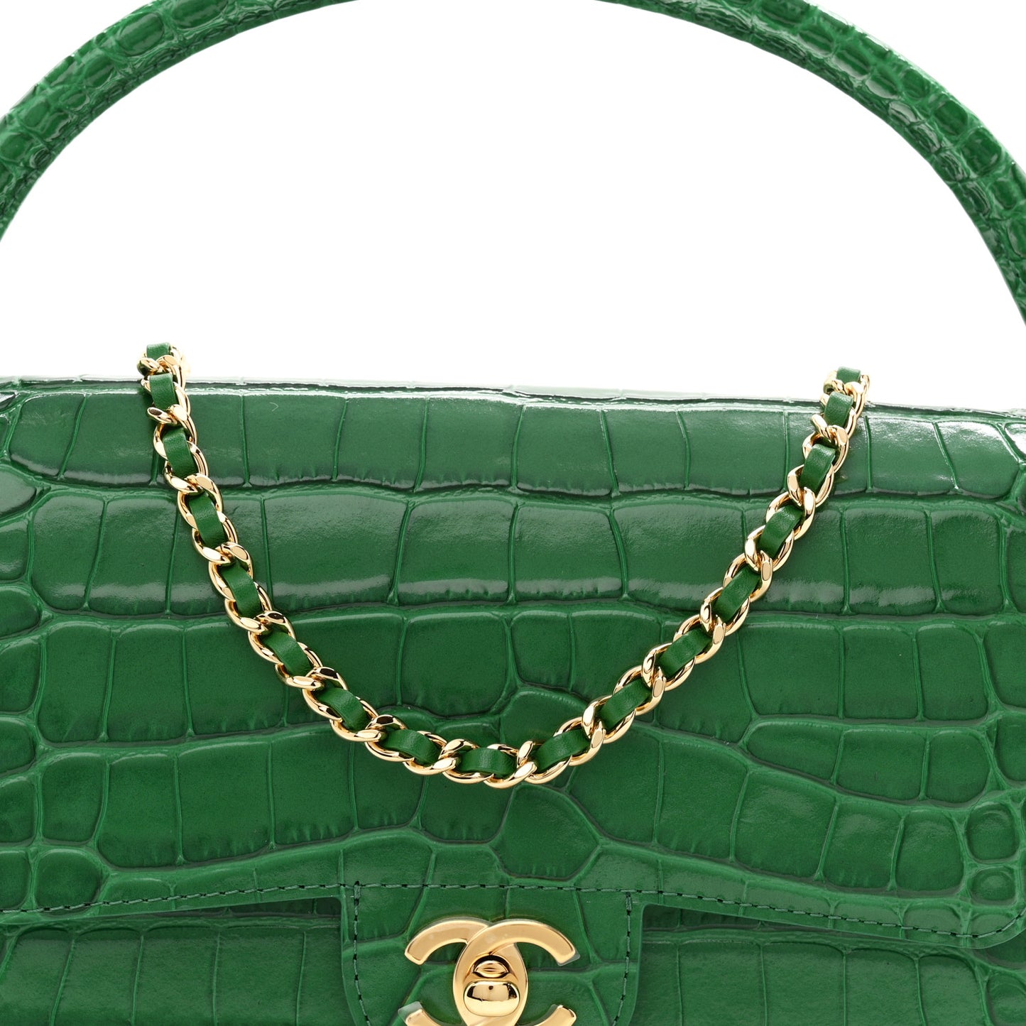 Calfskin Crocodile Embossed Turn Around Mini Flap Emerald