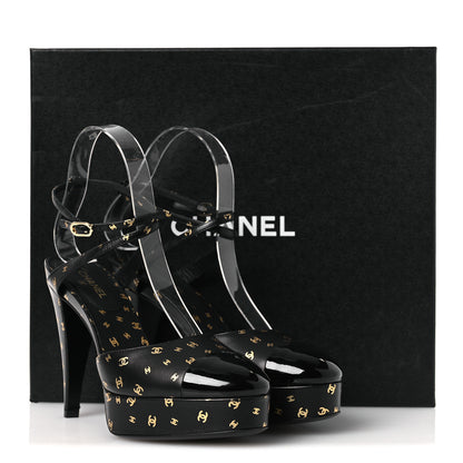 Chanel Printed Lambskin CC Platform Pumps 37.5 Black Gold 11 of 11