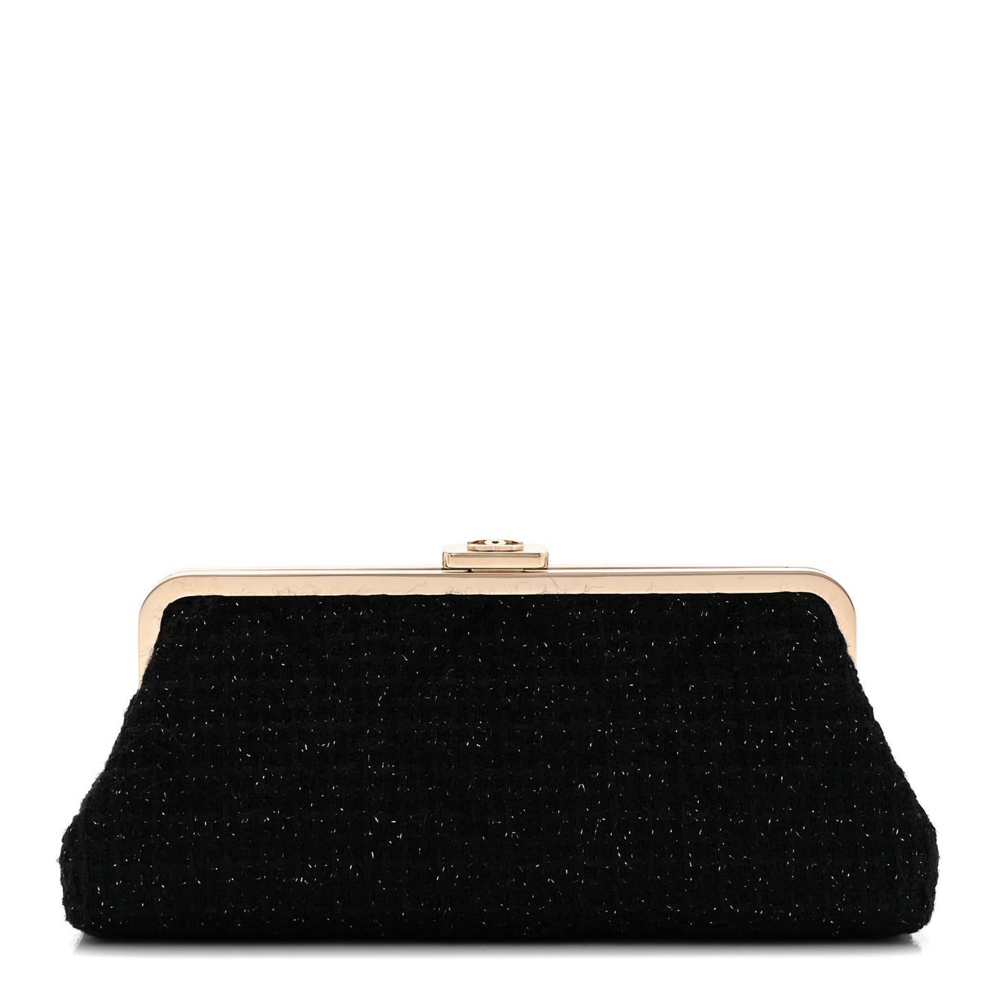 Tweed Quilted Kiss Lock Clutch Black
