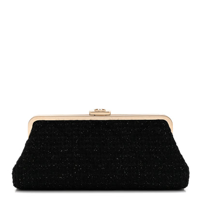 Chanel Tweed Quilted Kiss Lock Clutch Black 1 of 7