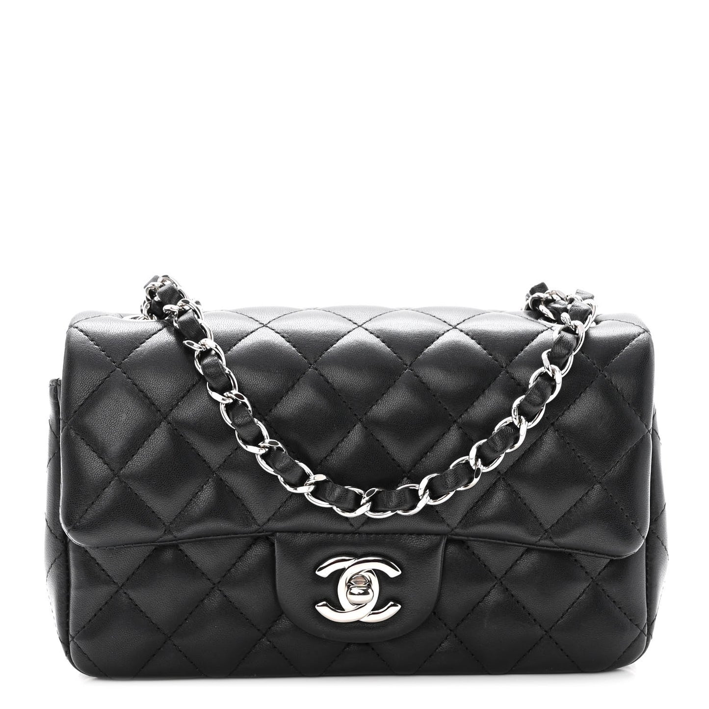 Lambskin Quilted Mini Rectangular Flap Black