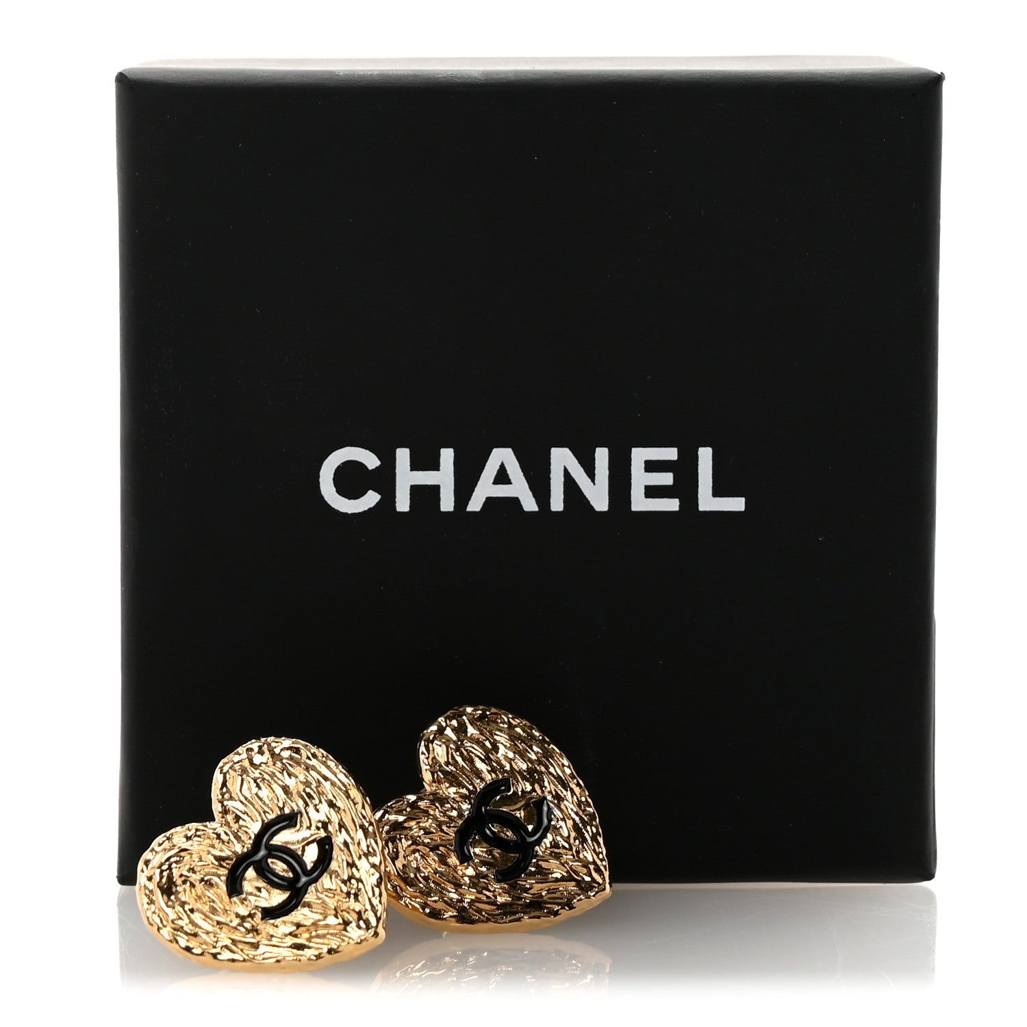 Chanel Metal Enamel CC Heart Earrings Gold Black 5 of 5