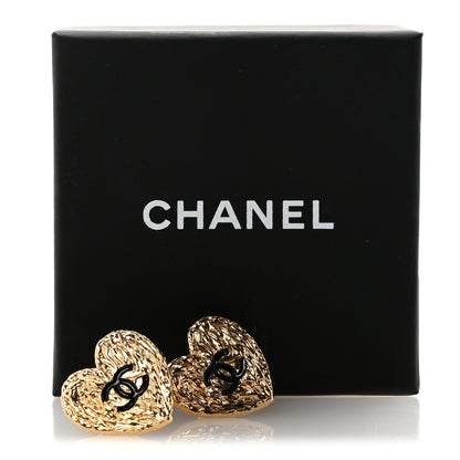 Chanel Metal Enamel CC Heart Earrings Gold Black 5 of 5
