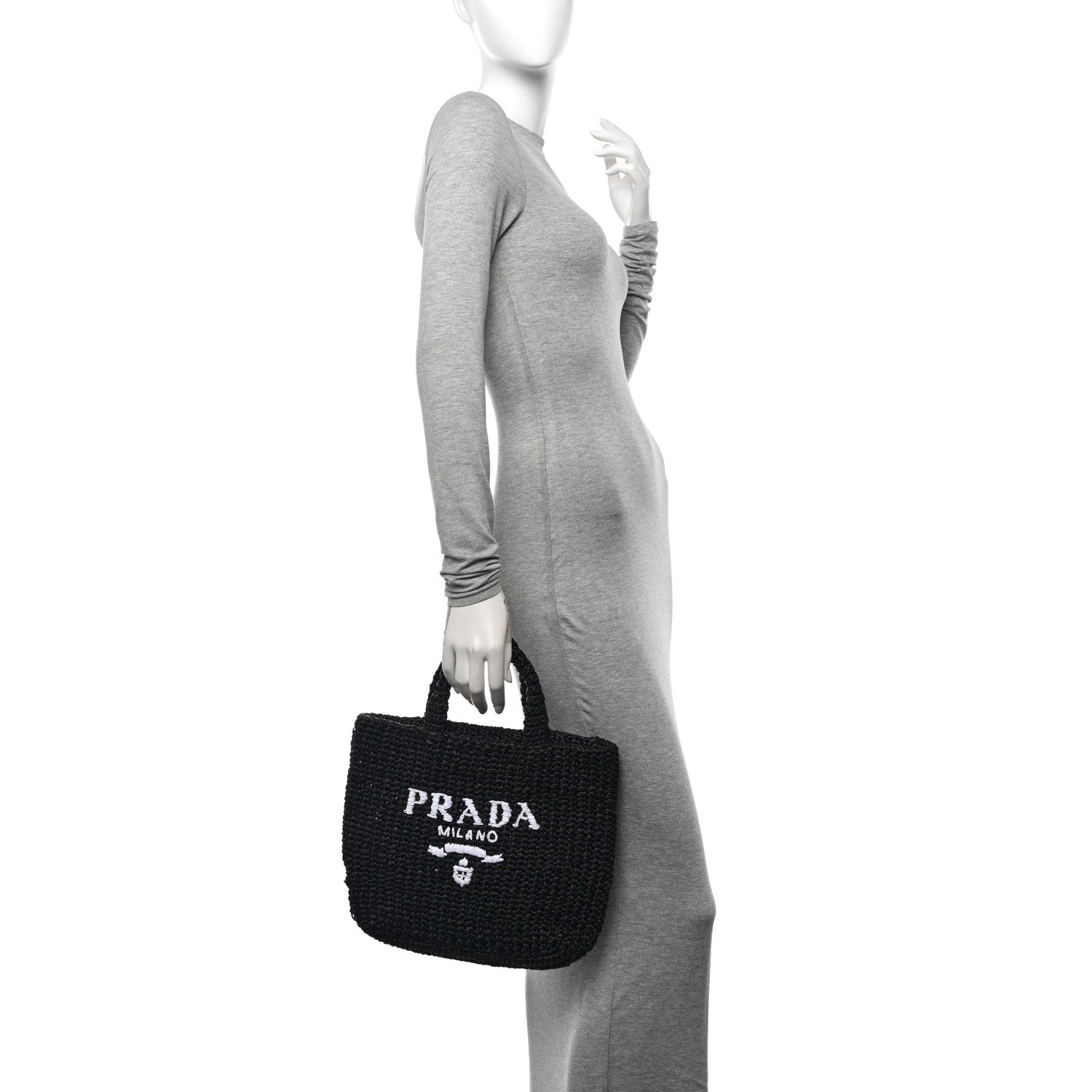Prada Yarn Raffia Effect Crochet Small Logo Tote Black 2 of 10
