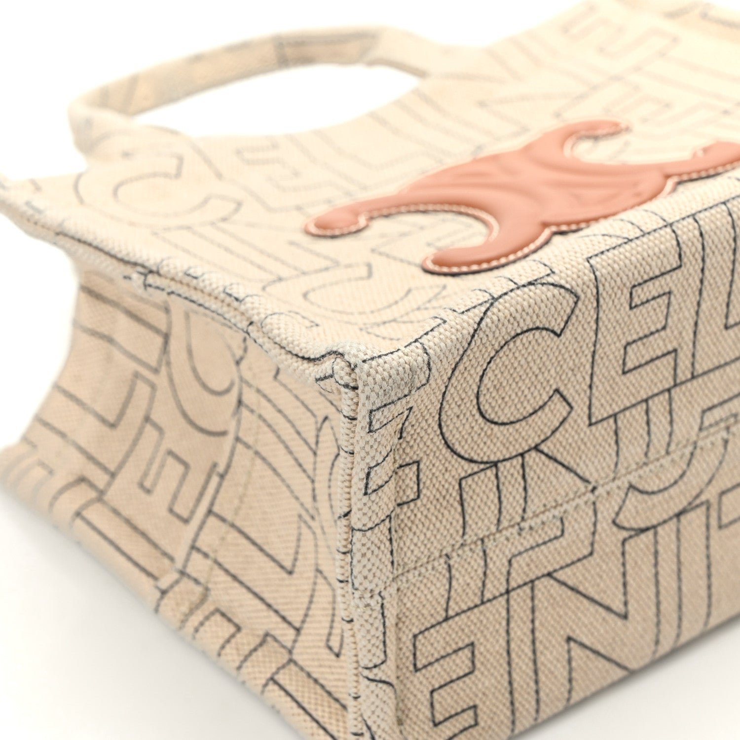 Celine Canvas Calfskin All Over Print Small Cabas Thais Natural Tan 8 of 10