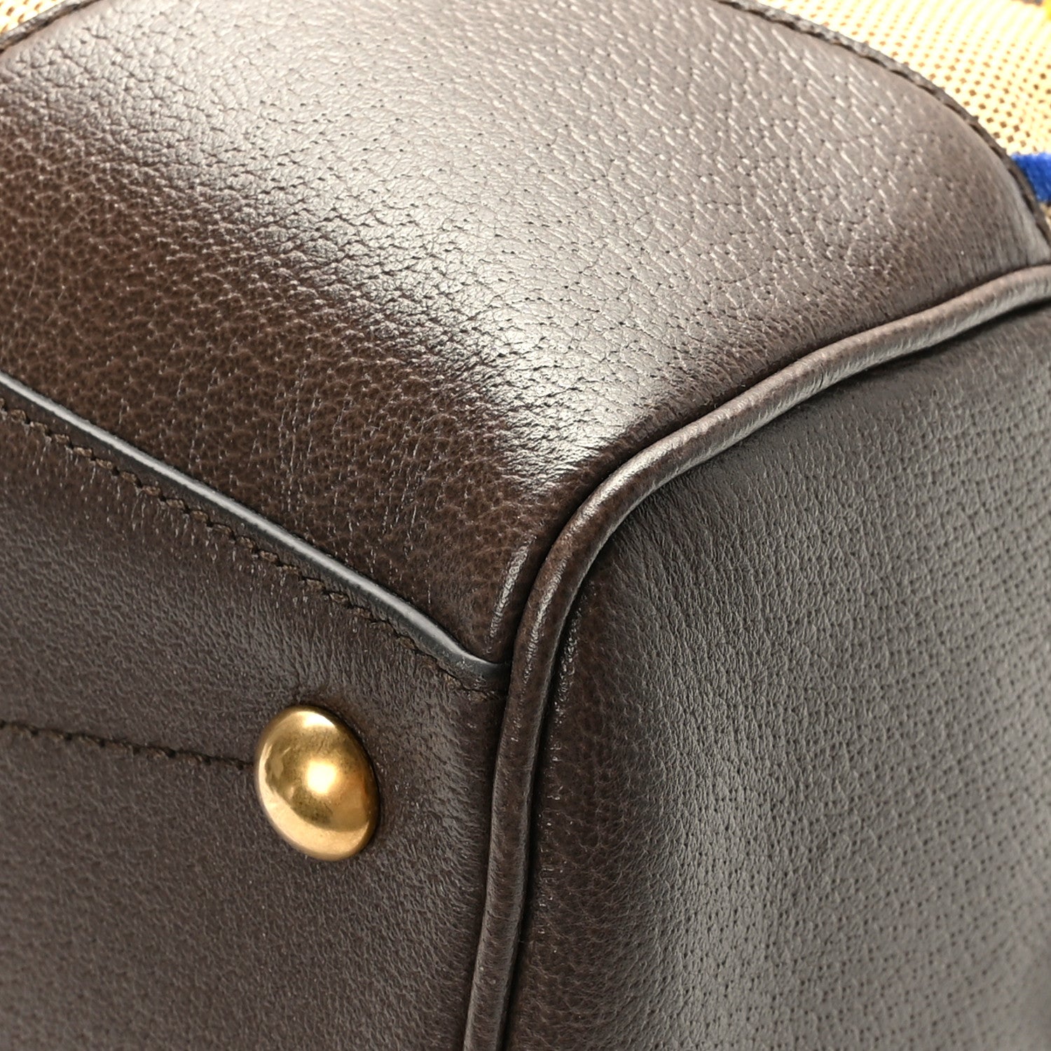 Gucci X ADIDAS Canvas Textured Dollar Calfskin Web GG Monogram Trefoil Large Bowling Bag Beige Brown Multicolor 8 of 10