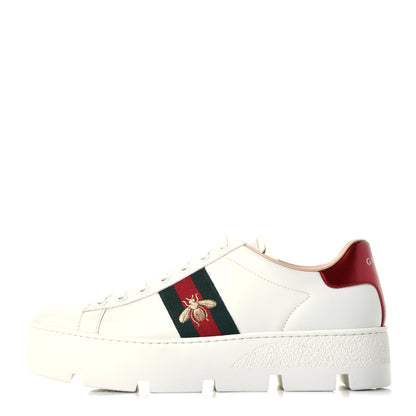 Gucci Calfskin Web Bee Embroidered Womens Ace Platform Sneakers 39 White 1 of 9