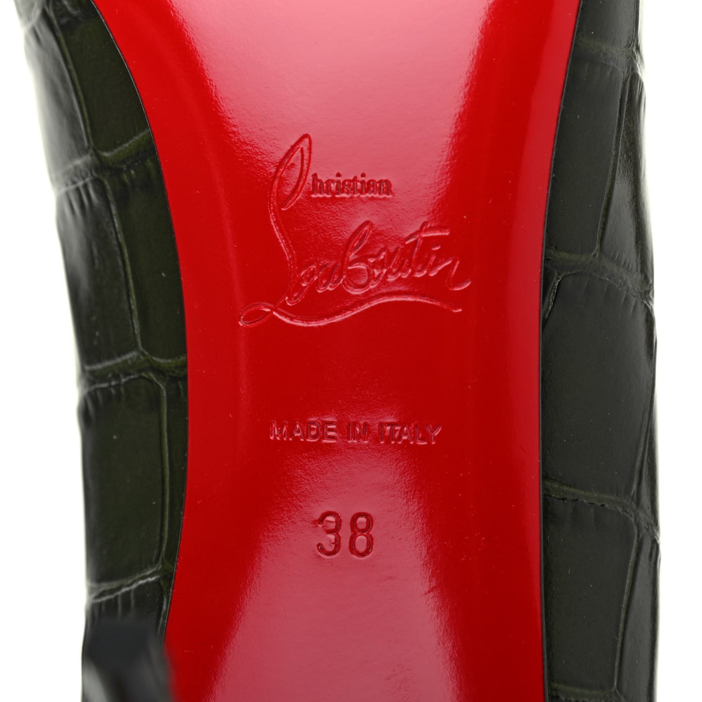 Calfskin Crocodile Embossed Kate 85 Pumps 38 Forest Night