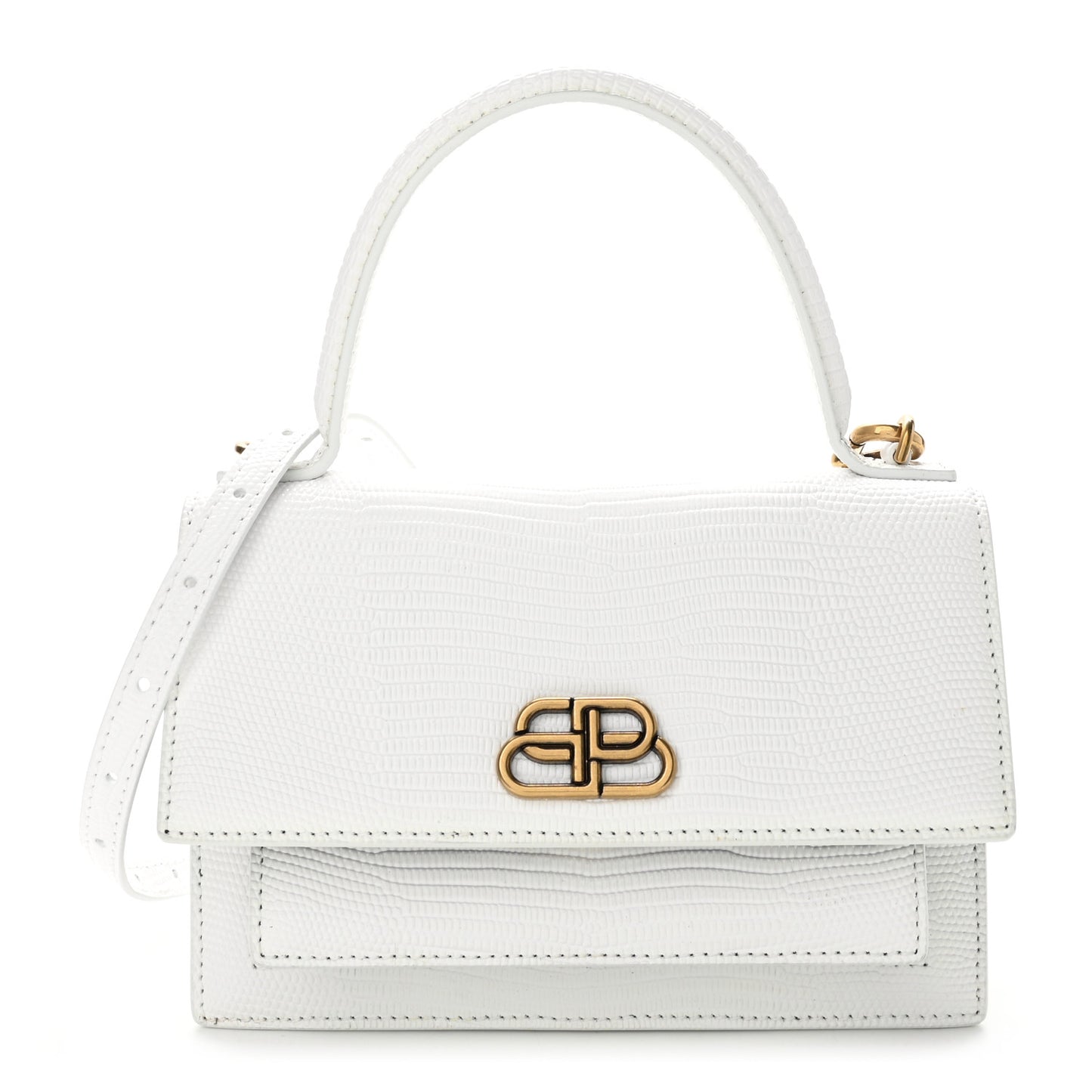 Patent Calfskin Lizard Embossed XS Sharp Top Handle Bag White