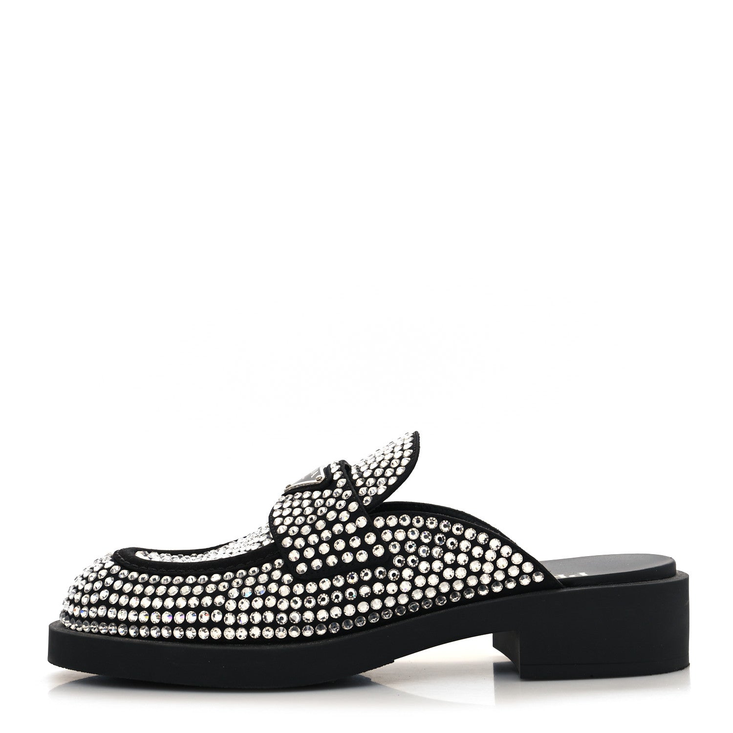 Prada Satin Crystal Metal Triangle Logo 40mm Loafer Mules 39.5 Cristal 1 of 8
