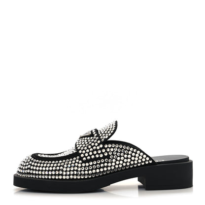 Prada Satin Crystal Metal Triangle Logo 40mm Loafer Mules 39.5 Cristal 1 of 8