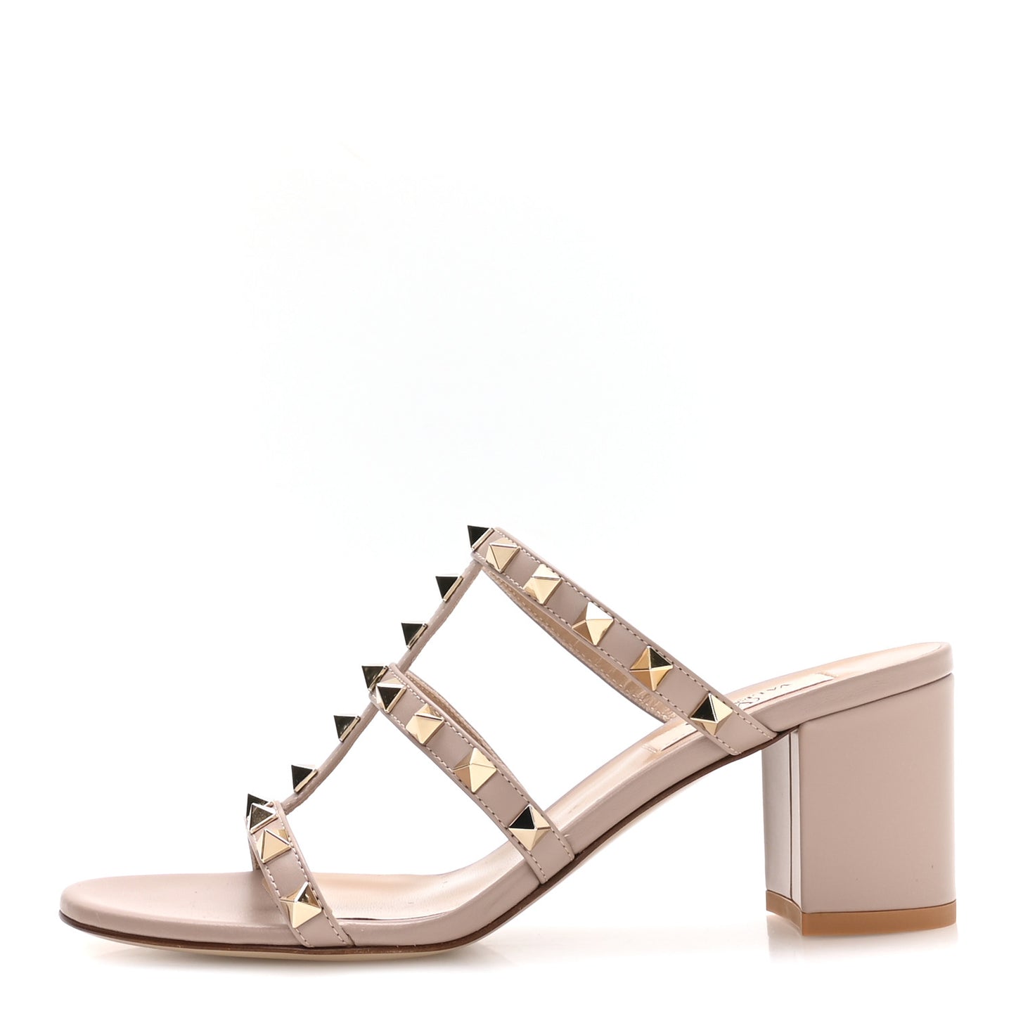 Calfskin Rockstud 60mm Caged Slide Sandals 36.5 Poudre