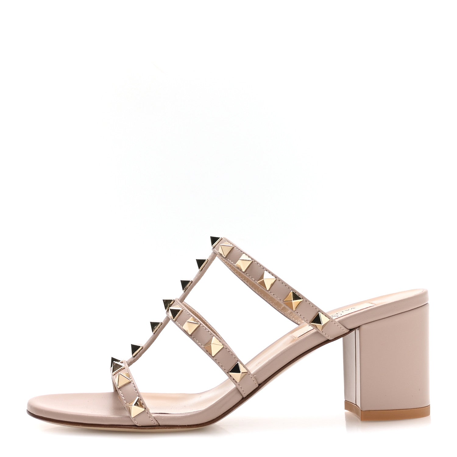 Valentino Garavani Calfskin Rockstud 60mm Caged Slide Sandals 36.5 Poudre 1 of 9