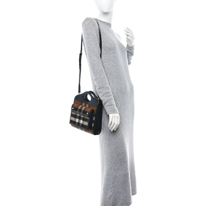 Burberry Smooth Calfskin Cashmere Check Mini Pocket Bag Brown 2 of 13