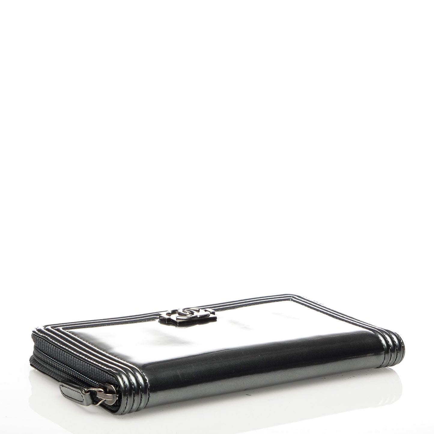 Glazed Calfskin Boy Zip Around Wallet Grey