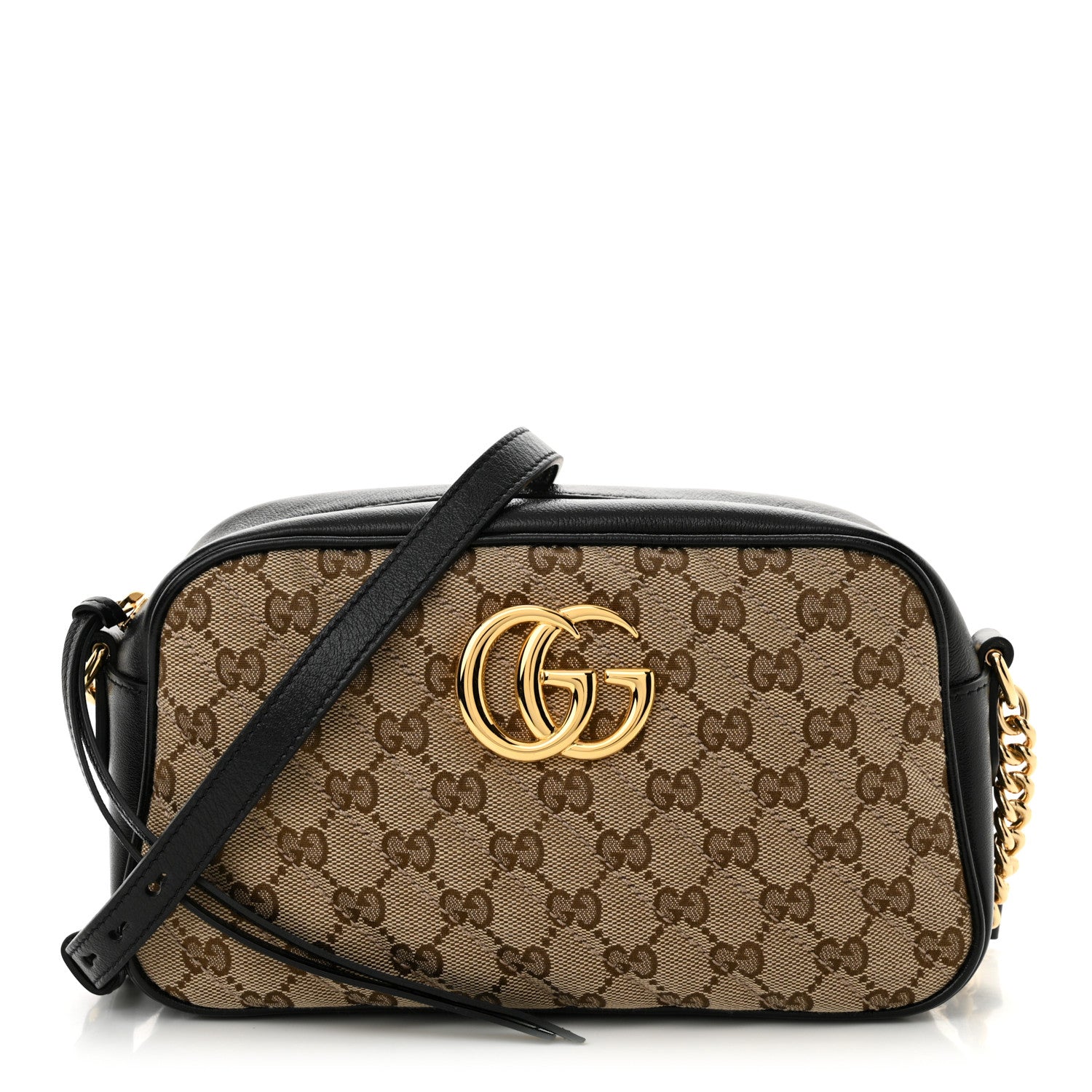 Gucci Monogram Matelasse Diagonal Small GG Marmont Chain Shoulder Bag Beige Black 1 of 12