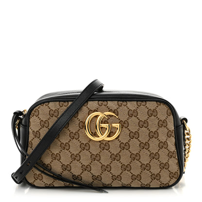 Gucci Monogram Matelasse Diagonal Small GG Marmont Chain Shoulder Bag Beige Black 1 of 12