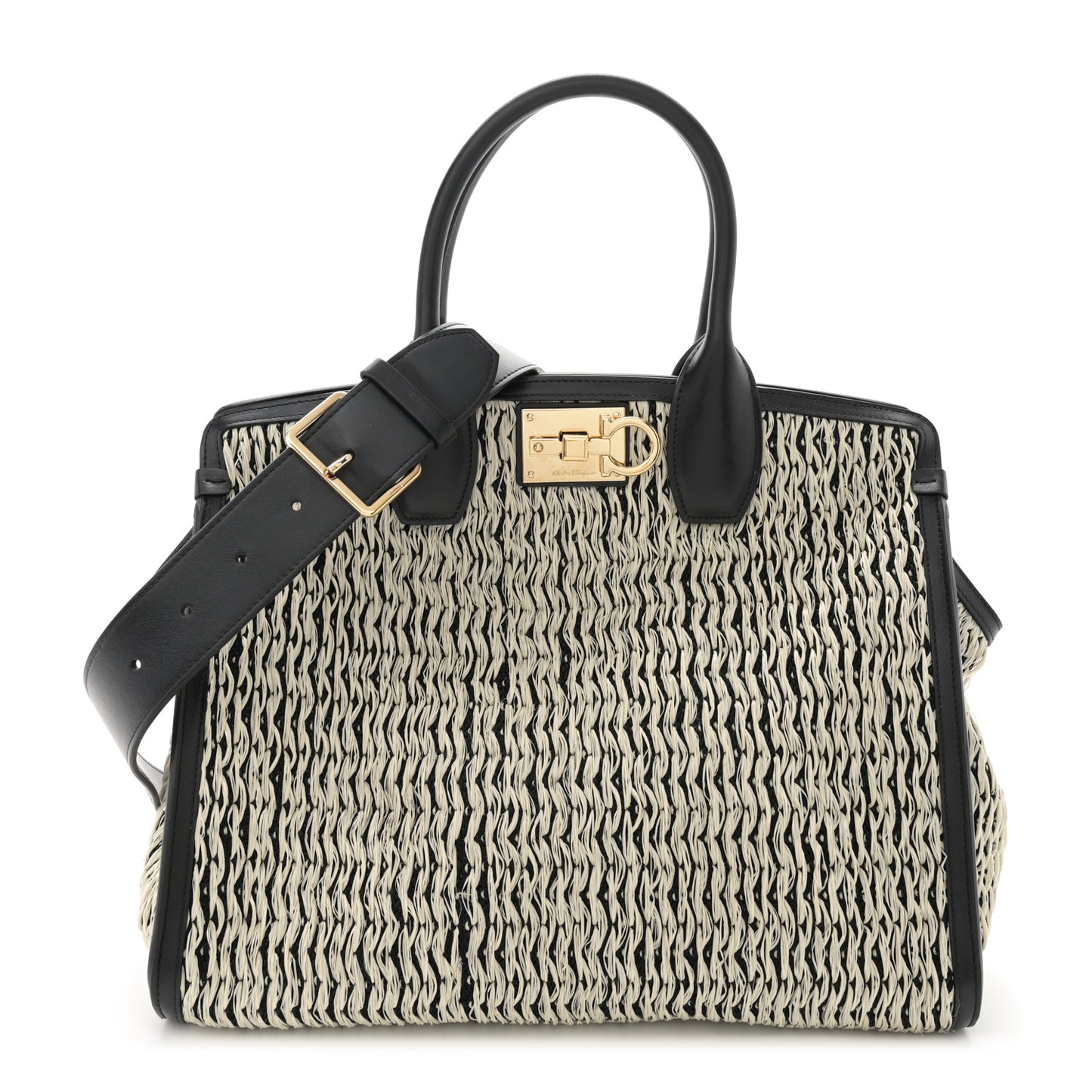 Raffia Large Studio Bag Black White