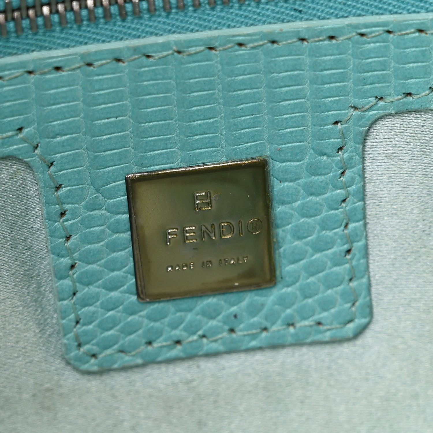 Fendi Fabric Lizard Crystal Embroidered Baguette Celeste 6 of 14