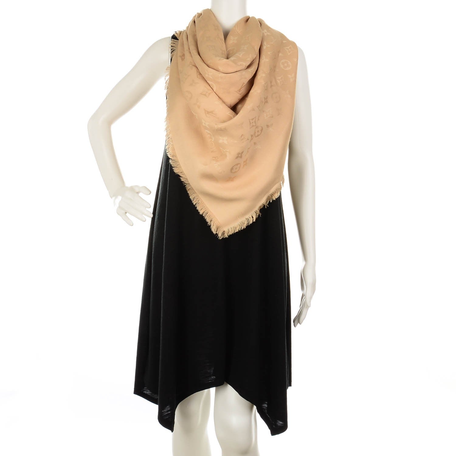 Louis Vuitton Silk Wool Monogram Shawl Beige 2 of 5