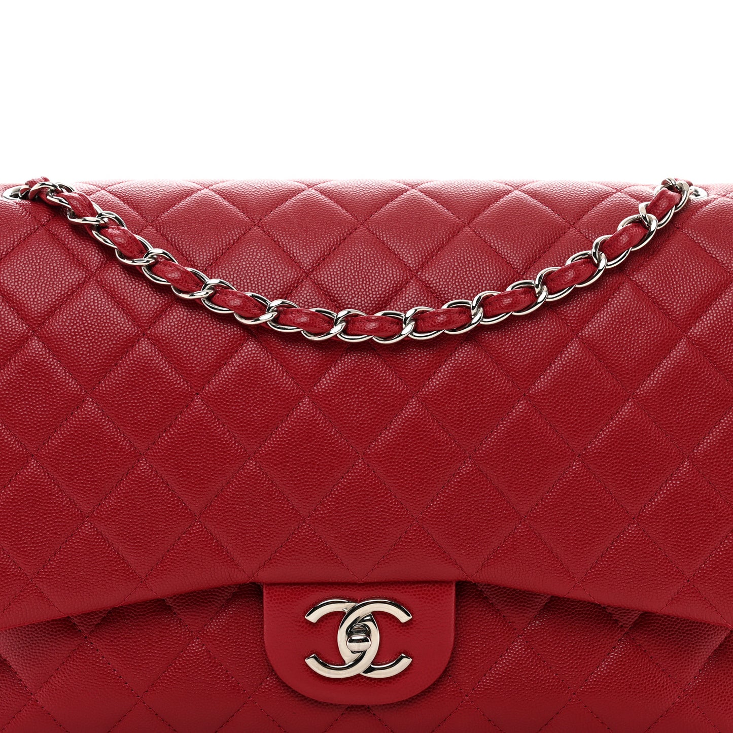 Iridescent Caviar Quilted Maxi Double Flap Red