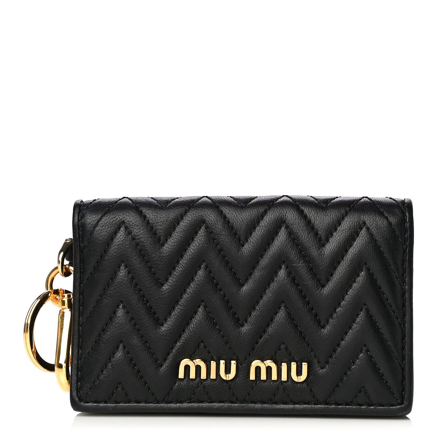 Miu Miu Nappa Impunture Flap Card Holder Key Ring Black