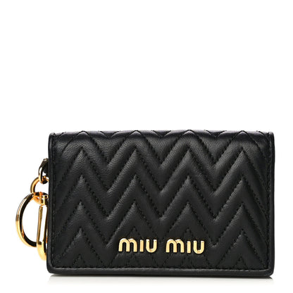 Miu Miu Nappa Impunture Flap Card Holder Key Ring Black 1 of 16