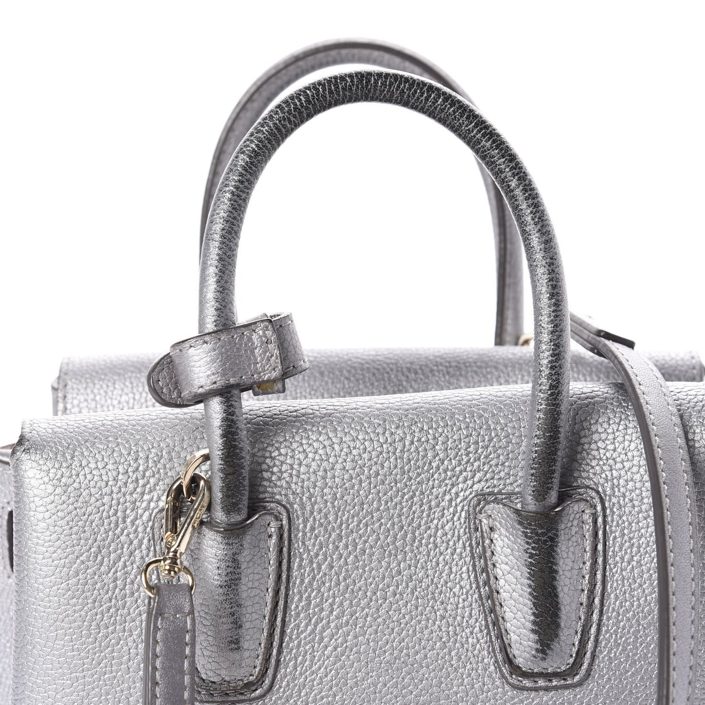 Metallic Grained Calfskin Mini Milla Tote Spike Silver