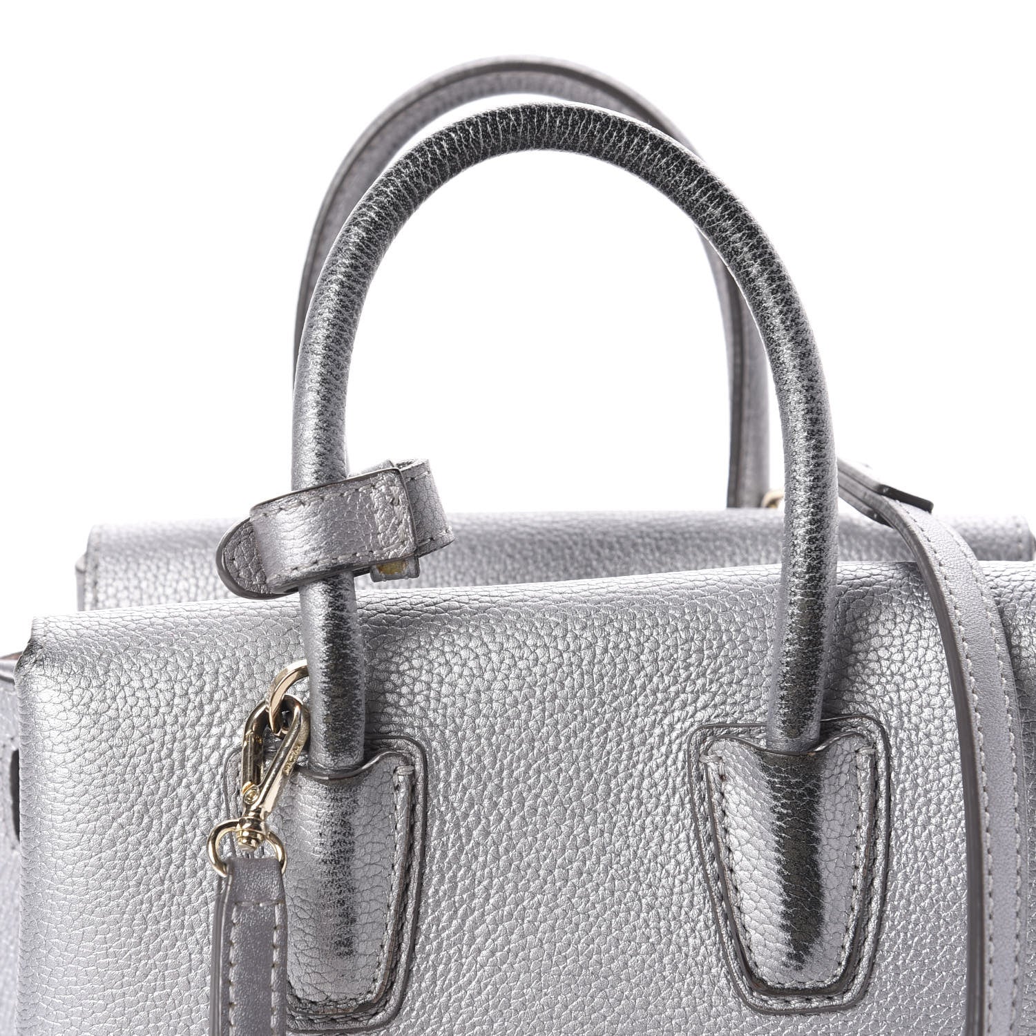 MCM Metallic Grained Calfskin Mini Milla Tote Spike Silver 12 of 13