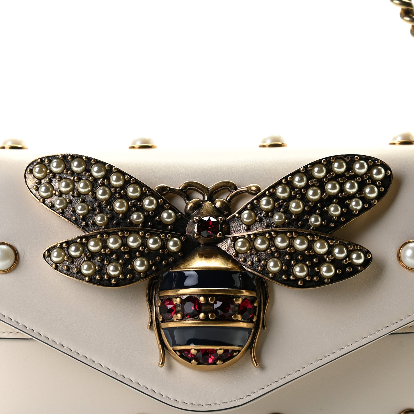 Nappa Pearl Studded Mini Queen Margaret Broadway Shoulder Bag Mystic White