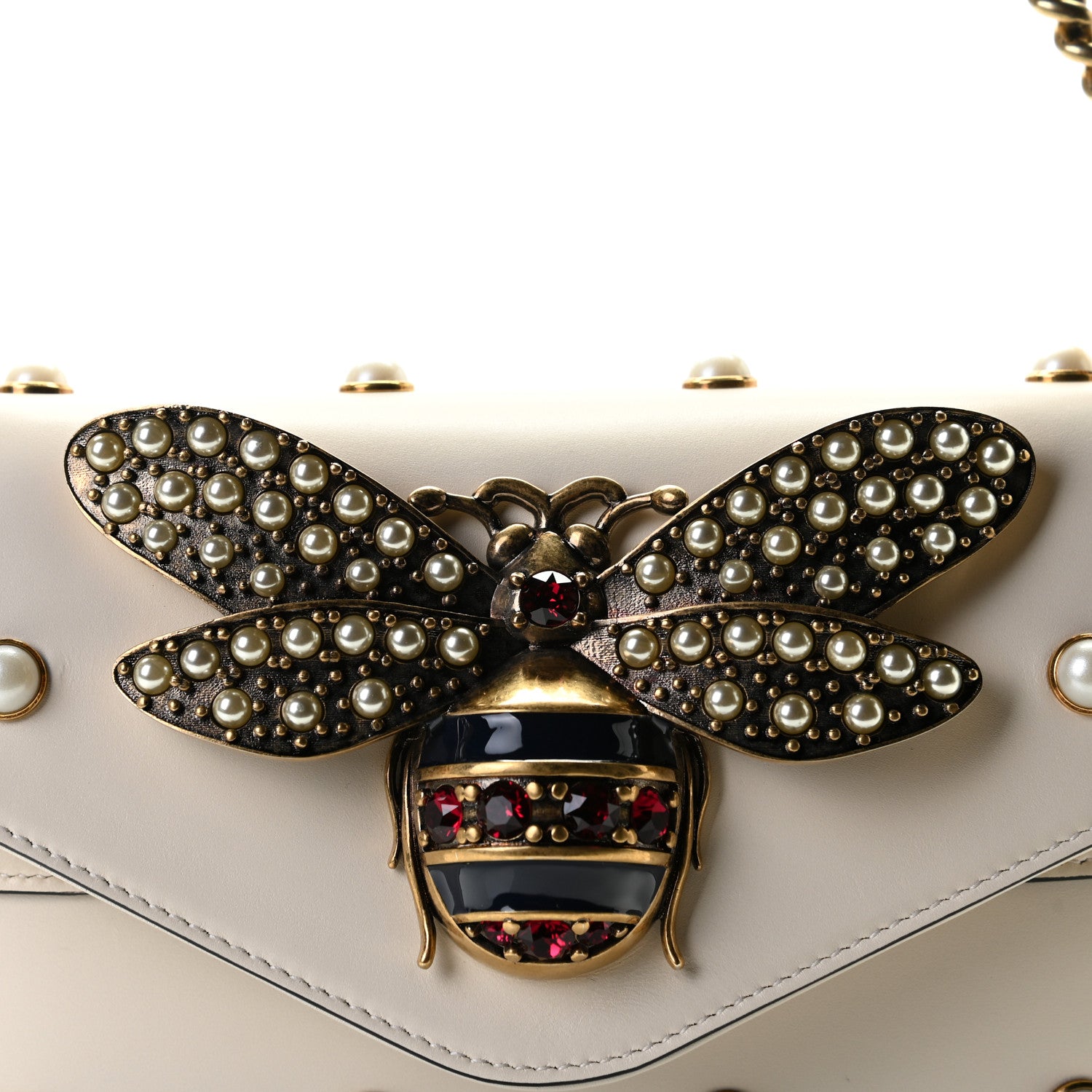 Gucci Nappa Pearl Studded Mini Queen Margaret Broadway Shoulder Bag Mystic White 9 of 17