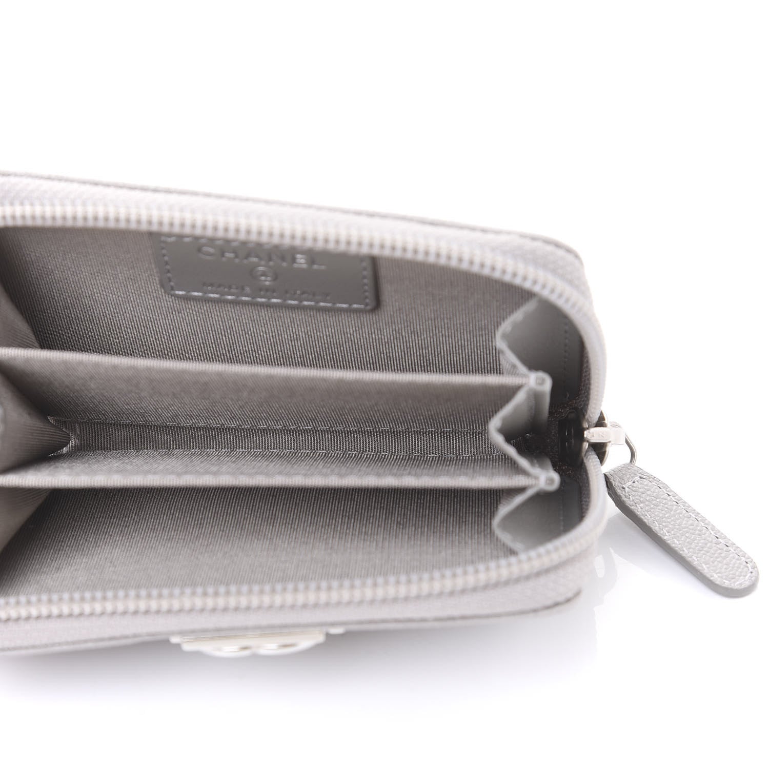 Chanel Caviar Quilted Boy Zip Around Coin Purse Wallet Grey 5 of 11