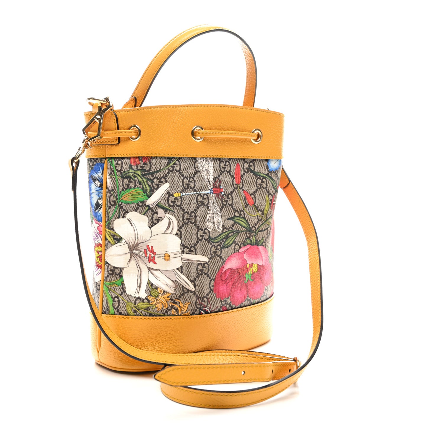 GG Supreme Monogram Flora Small Ophidia Bucket Bag Beige Multicolor Crop