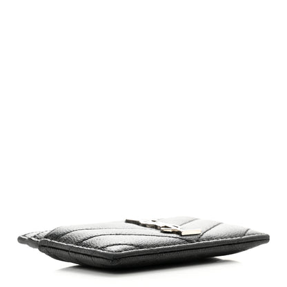 Saint Laurent Grain De Poudre Matelasse Chevron Monogram Credit Card Case Black 4 of 10