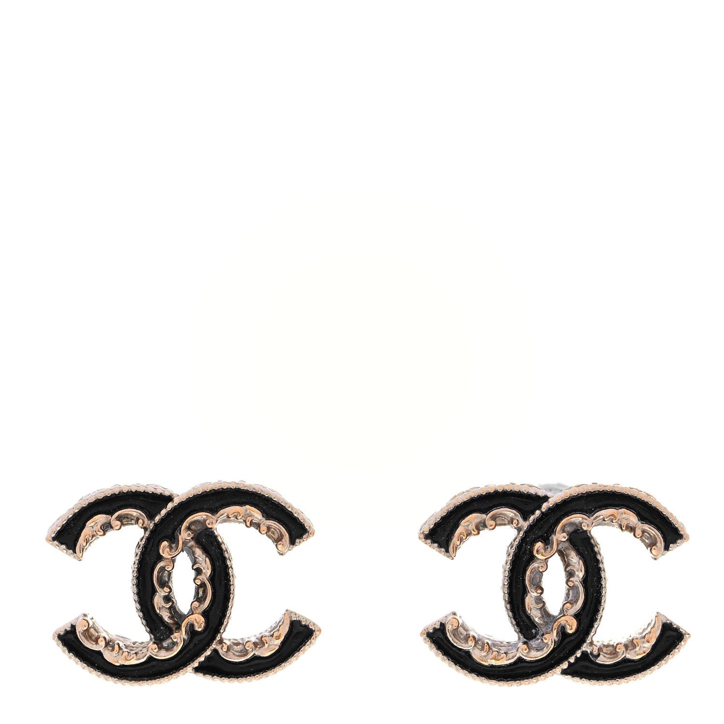 Enamel CC Baroque Earrings Black Gold