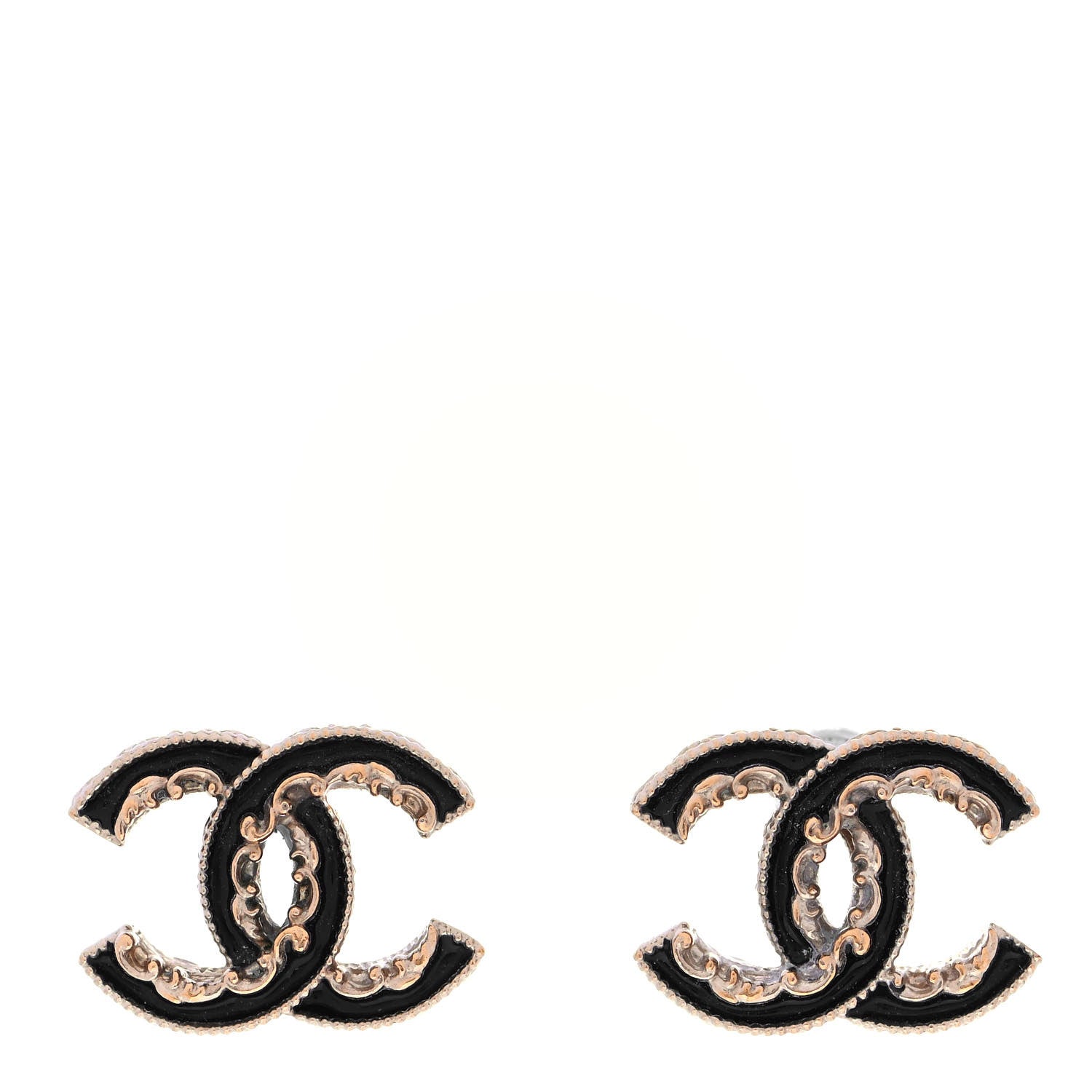 Chanel Enamel CC Baroque Earrings Black Gold 1 of 4
