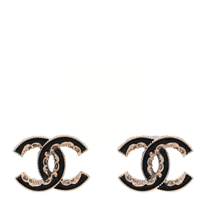 Chanel Enamel CC Baroque Earrings Black Gold 1 of 4