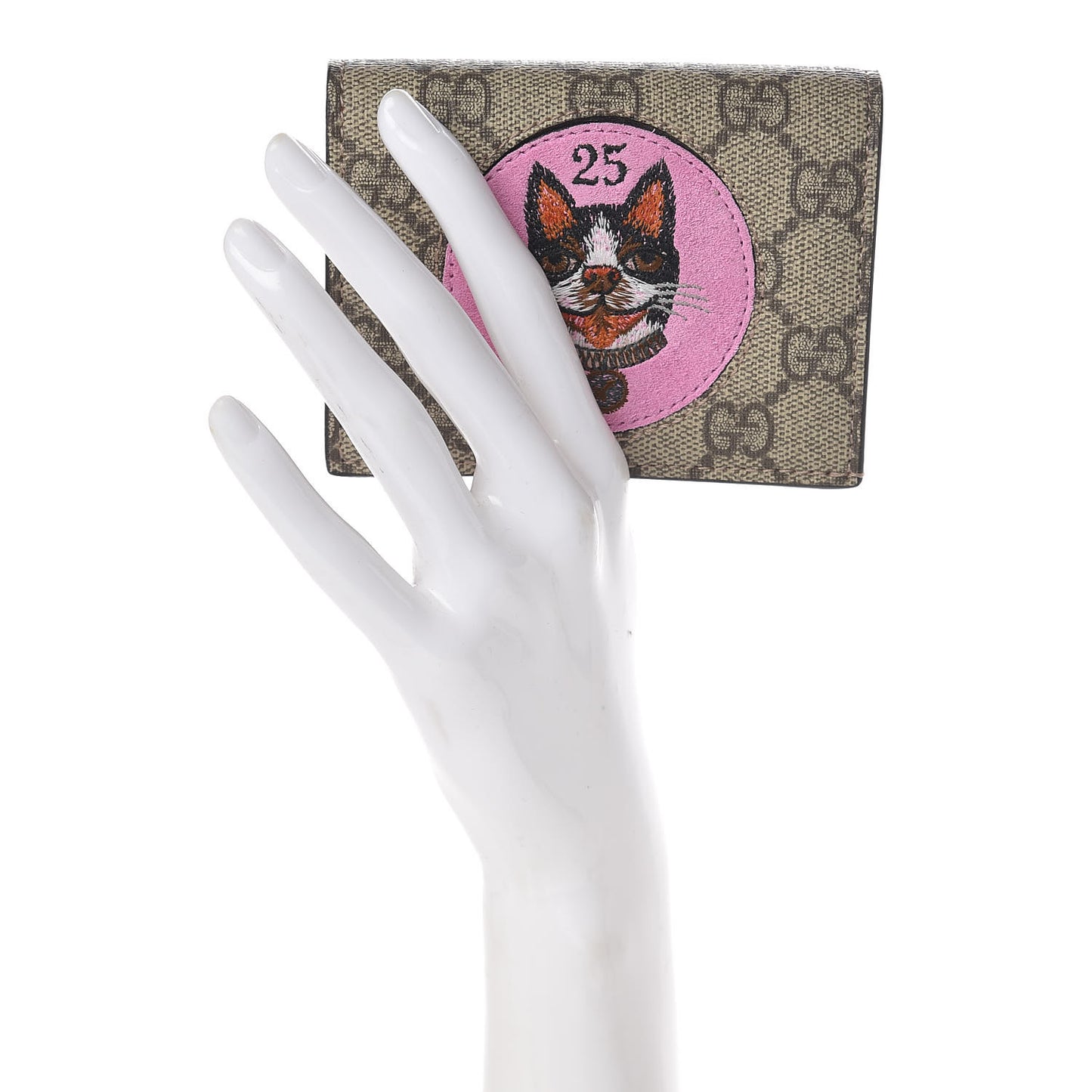 GG Supreme Monogram Bosco Patch Card Case Wallet Beige Malva Hibiscus Red