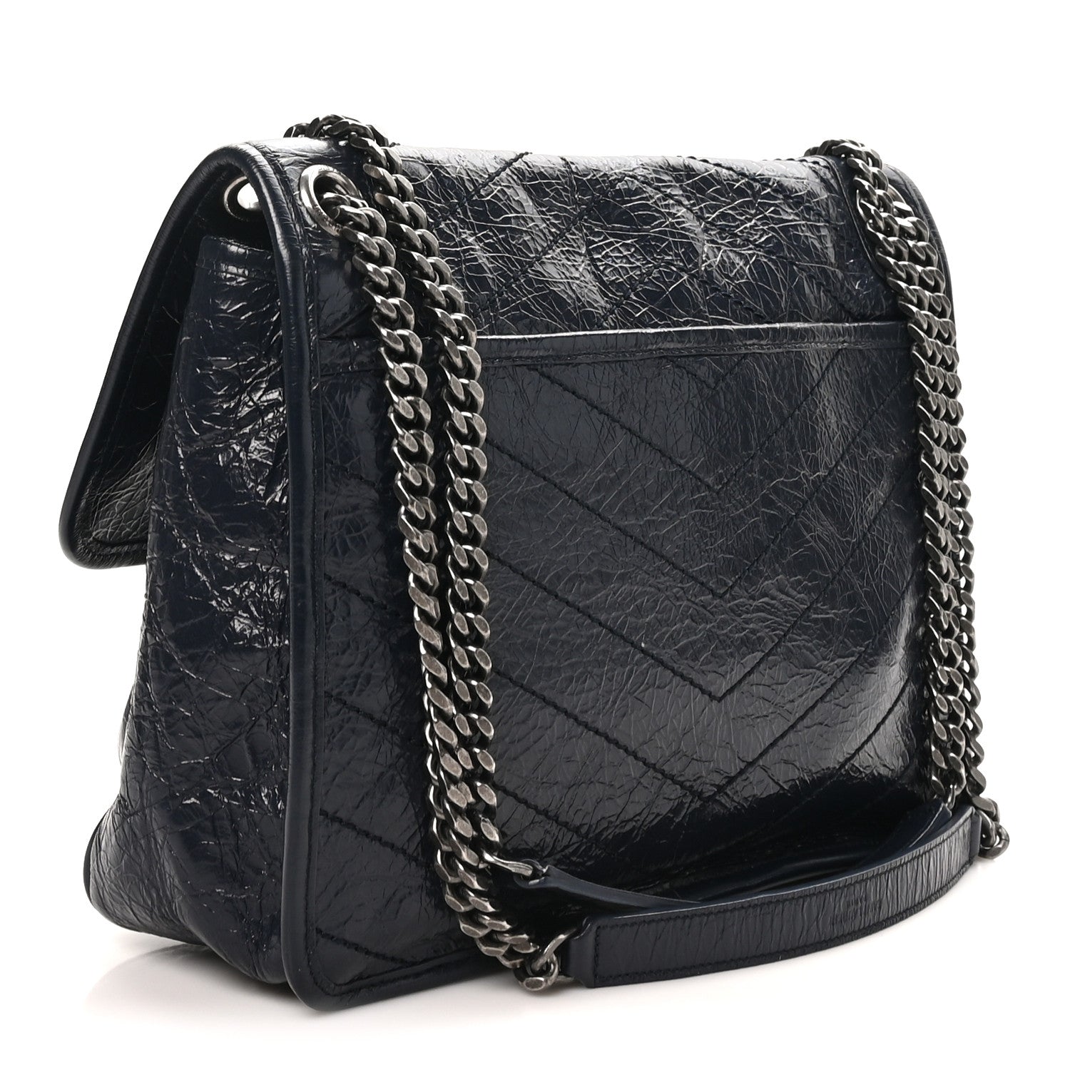 Saint Laurent Crinkled Calfskin Matelasse Monogram Medium Niki Chain Satchel Deep Marine 3 of 10