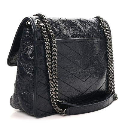 Saint Laurent Crinkled Calfskin Matelasse Monogram Medium Niki Chain Satchel Deep Marine 3 of 10