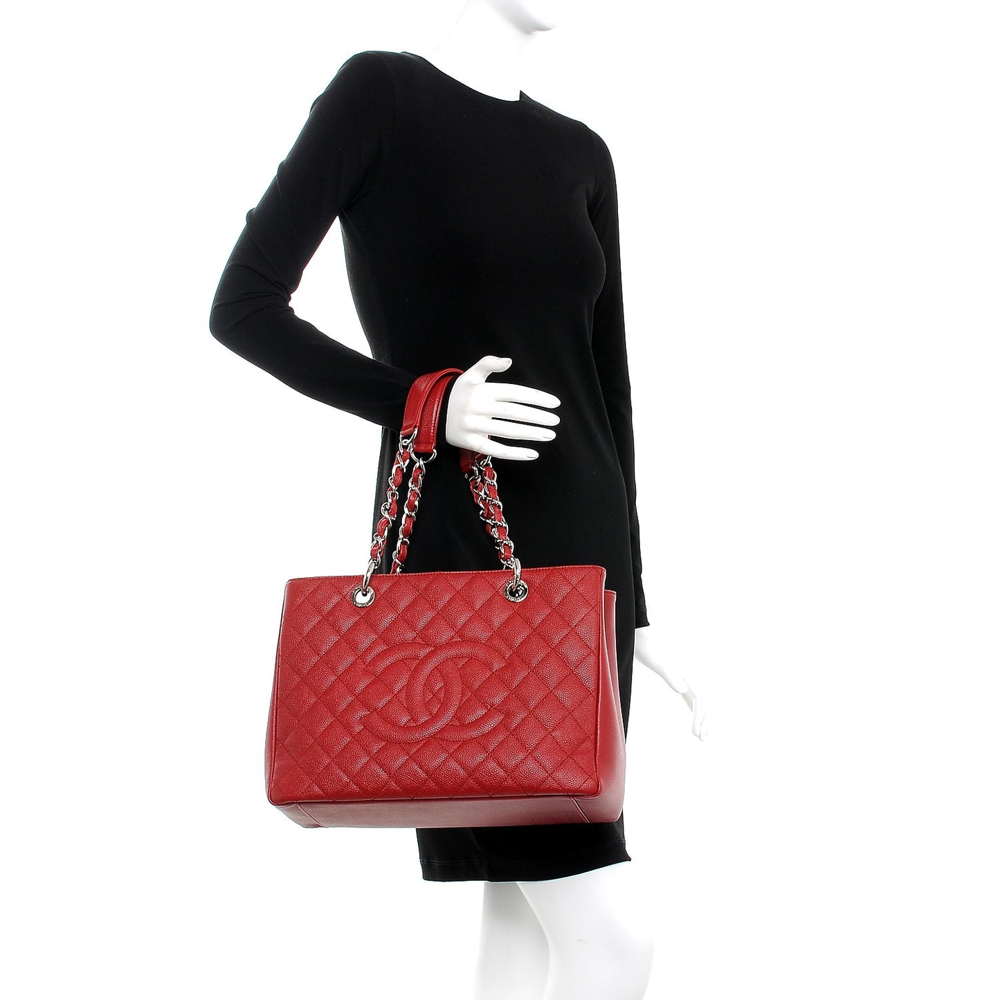Caviar Quilted Grand Shopping Tote GST Red
