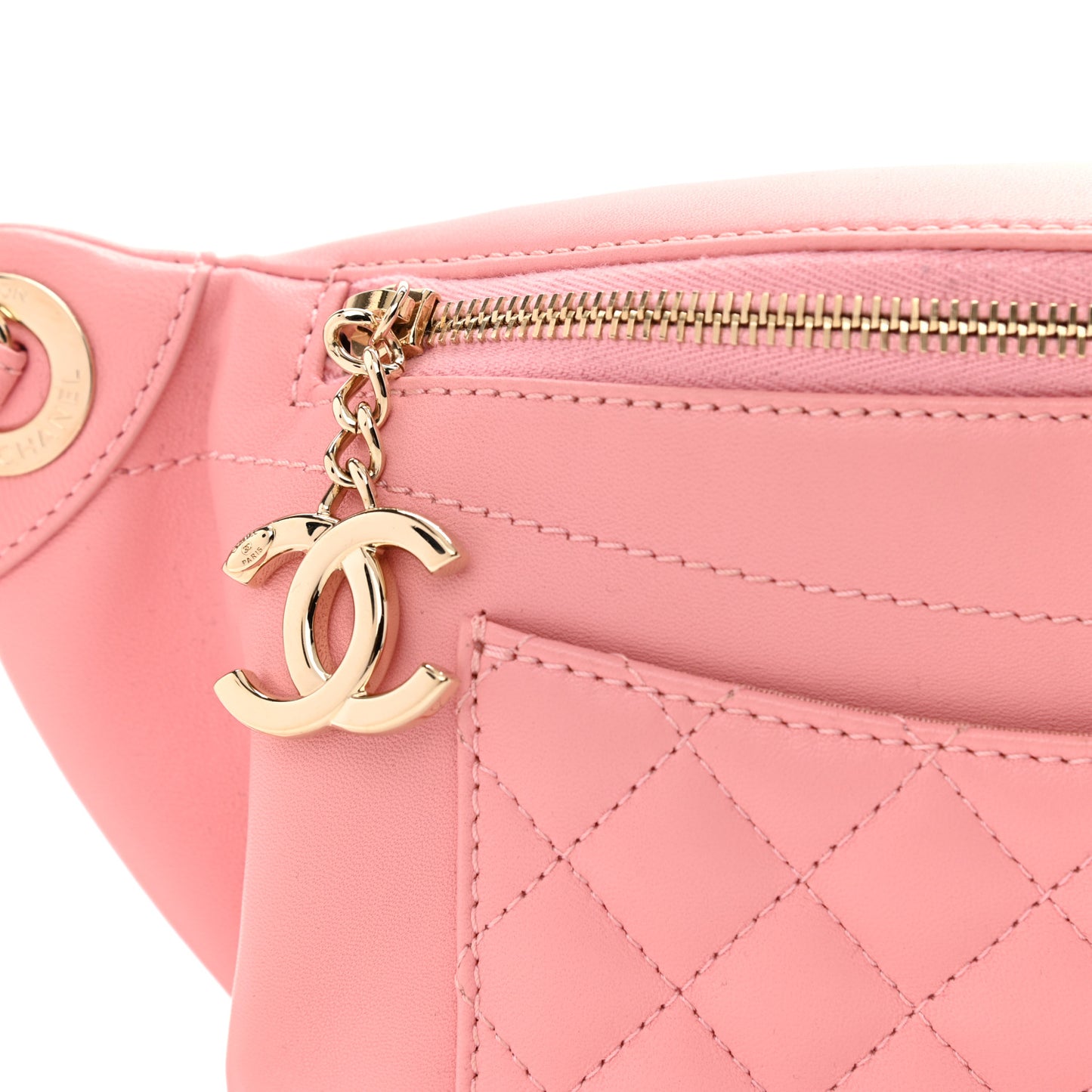 Lambskin Quilted Bi Waist Bag Fanny Pack Pink