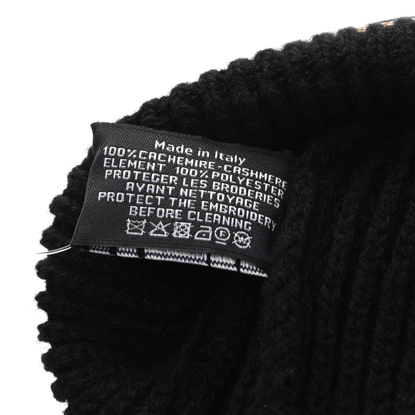 Cashmere Sequin Logo Beanie Hat Black Gold