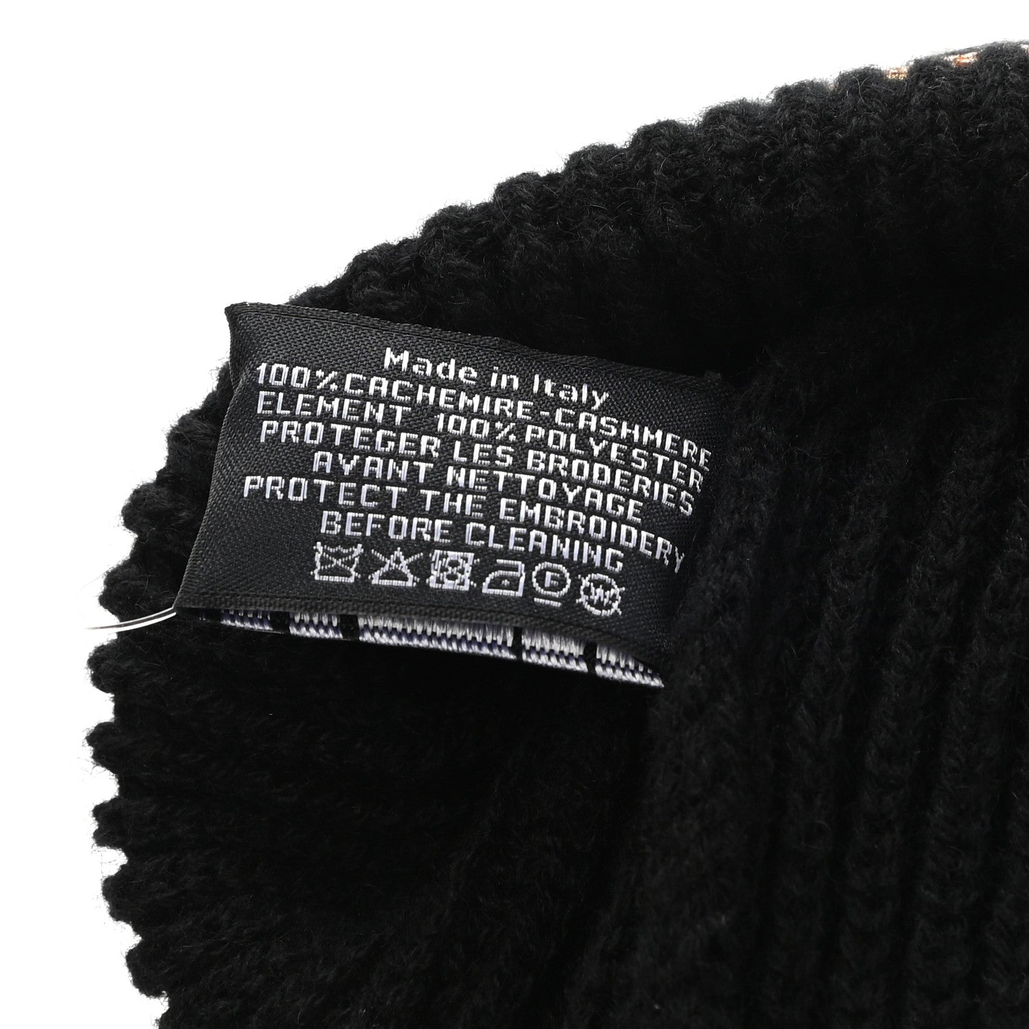 Chanel Cashmere Sequin Logo Beanie Hat Black Gold 5 of 5