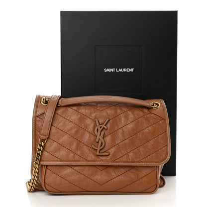 Saint Laurent Crinkled Calfskin Matelasse Monogram Medium Niki Chain Satchel Caramel 12 of 12