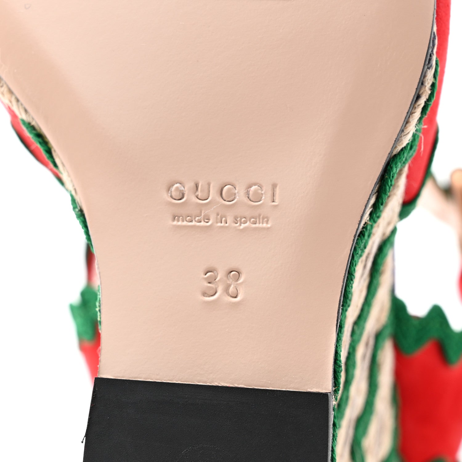 Gucci Kid Scamosciato Interlocking G Wavy Colorblock Wedge Sandals 38 Hibiscus Red Emerald 7 of 9