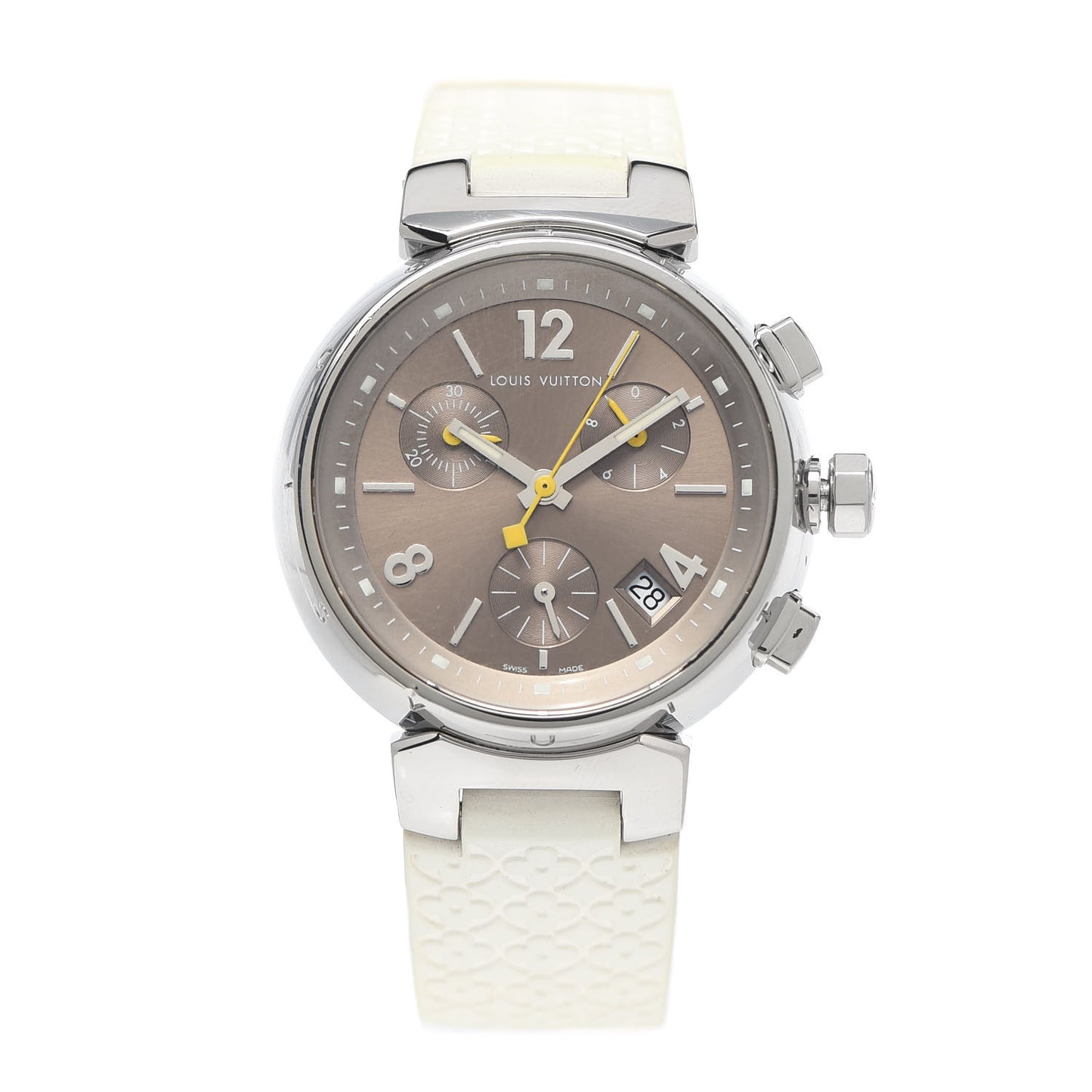 Stainless Steel Rubber 34mm Tambour Chronograph Quartz Watch Champagne